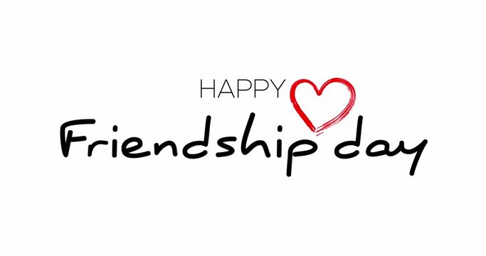 Happy Friendship Day Handwritten Animated Text With Red Heart