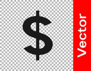 Black Dollar symbol icon isolated on transparent background. Cash and money, wealth, payment symbol. Casino gambling. Vector.