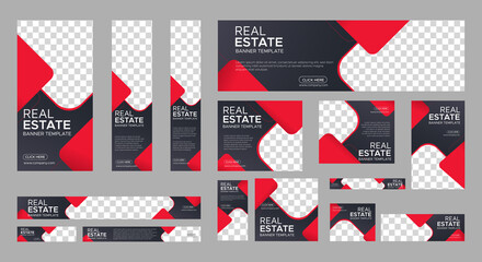 Real Estate web banner design template Set. Vertical, Horizontal and Square banners with standard size and place for photos. Vector design EPS