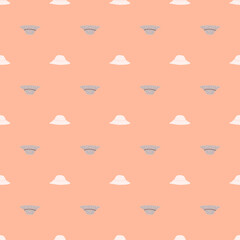 Sunny headdress seamless pattern with simple panama silhouettes. Pink pastel background. Flat print.