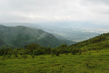 Fototapeta premium Scenic mountain landscapes against sky in rural Kenya