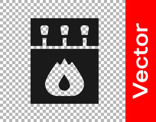 Black Open matchbox and matches icon isolated on transparent background. Vector.