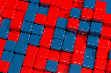 Obraz premium 3d render realistic random ripple blue red color rounded columns