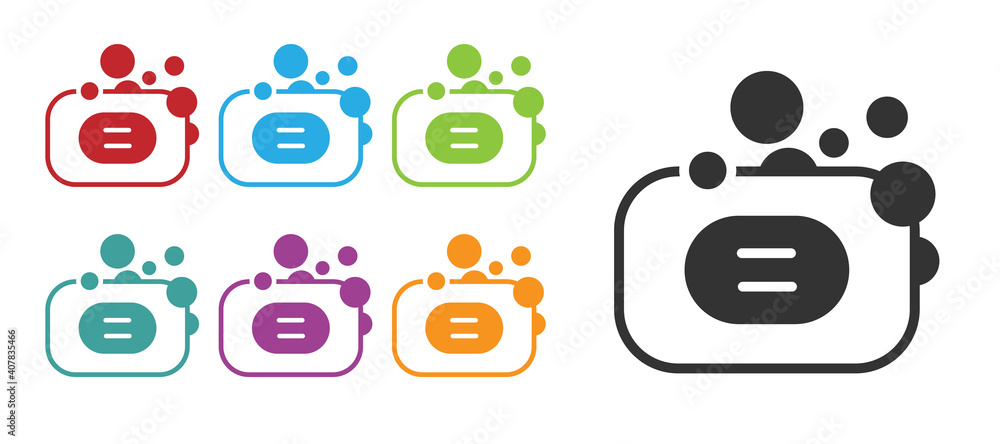 Aufkleber black bar of soap icon isolated on white background. soap bar with bubbles. set icons colorful. vect