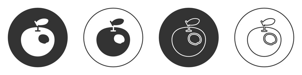 Black Genetically modified apple icon isolated on white background. GMO fruit. Circle button. Vector.