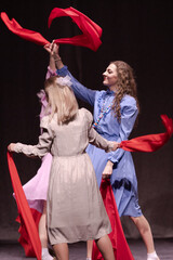 actress girls plays a retro lyrical performance of the show on the stage of the theater