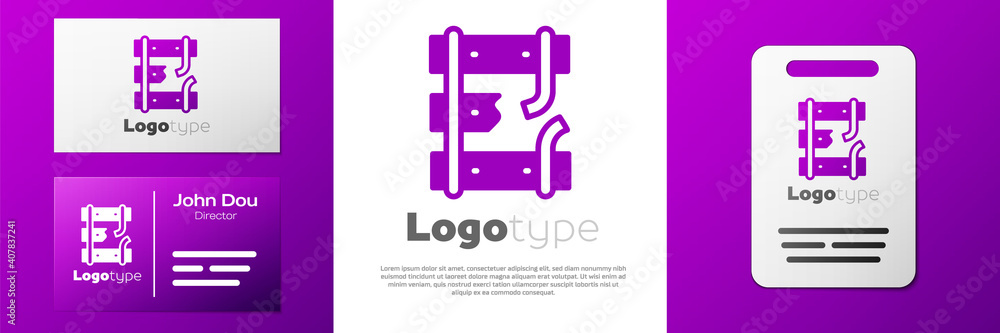 Poster logotype broken or cracked rails on a railway icon isolated on white background. logo design templat