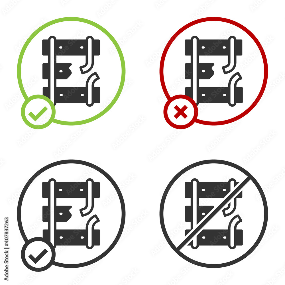 Poster black broken or cracked rails on a railway icon isolated on white background. circle button. vector.