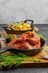 Lamb tongue baked in oven in cast iron skillet