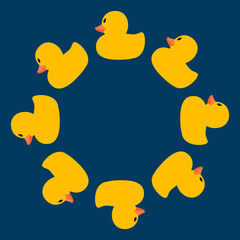 yellow duck round frame vector illustration on blue background