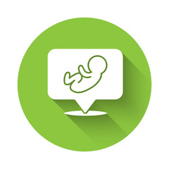 White Baby icon isolated with long shadow. Green circle button. Vector.