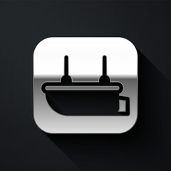 Silver Lifeboat icon isolated on black background. Long shadow style. Vector.