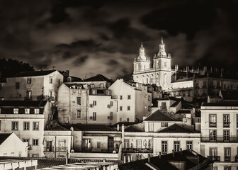 Night view of Lisbon, Portugal with the Monastery of Sao Vicente de Fora