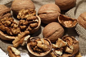 walnuts on table close up, healthy food concept