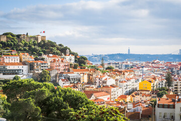 Cityscape of Lisbon, Portugal, with the view of St. George's Castle