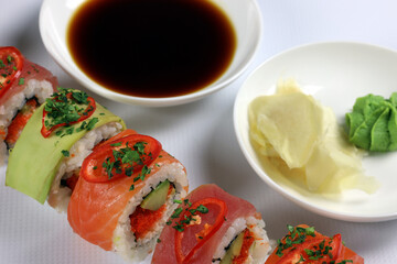 Japanese food sushi and rolls, healthy lifestyle concept