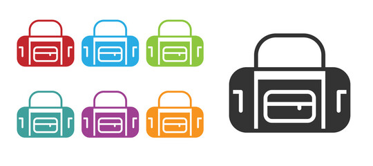 Black Sport bag icon isolated on white background. Set icons colorful. Vector.