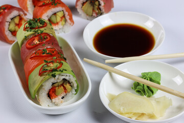 Japanese food sushi and rolls, healthy lifestyle concept