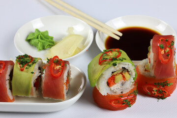 Japanese food sushi and rolls, healthy lifestyle concept