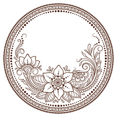 Frame in eastern tradition. Stylized with henna tattoos decorative pattern for decorating covers for book, notebook, casket, magazine, postcard and folder. Flower mandala in mehndi style.