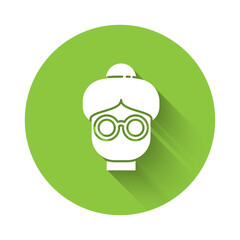 White Grandmother icon isolated with long shadow. Green circle button. Vector.