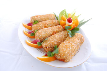 Party food, a sumptuous dinner.