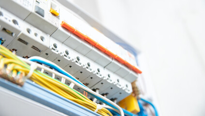 Electric switchboard control panel enclosure for distribution and power electricity white background. Uninterrupted voltage