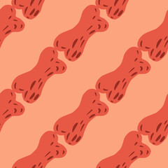 Obraz premium Minimalistic seamless doodle pattern with simple halloween pink bone shapes. Pastel background. Flat design.
