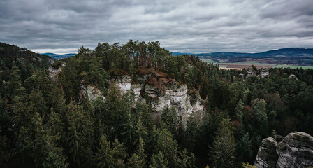 landscape with rocks and forest