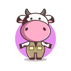 cute cow wear vest, cartoon, vector eps 10