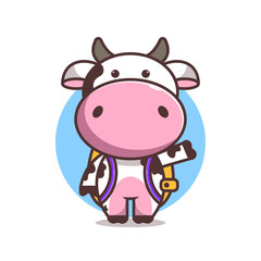 cute cow carrying bag, cartoon, vector eps 10