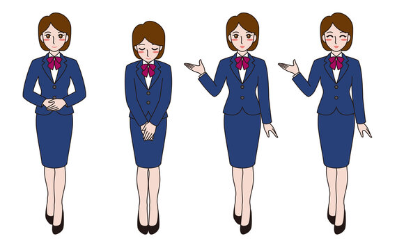 Set of various poses of business women in office clothes