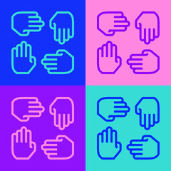 Pop art line Project team base icon isolated on color background. Business analysis and planning, consulting, team work, project management. Developers. Vector.