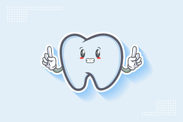 ANXIOUS, ANXIOUSLY, ANXIOUSNESS Face Emotion. Double forefinger Hand Gesture. Tooth Cartoon Drawing Mascot Illustration.