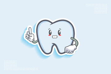 ANXIOUS, ANXIOUSLY, ANXIOUSNESS Face Emotion. Forefinger Hand Gesture. Tooth Cartoon Drawing Mascot Illustration.