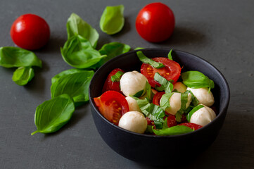Italian food Bocconcini, Tomato and Basil Salald