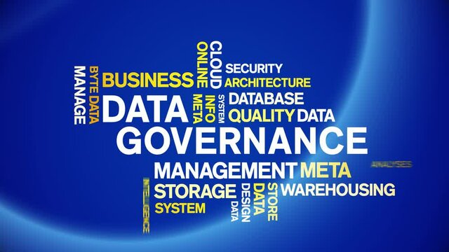 4k Data Governance Animated Tag Word Cloud;Text Design big data Animation typography seamless loop.