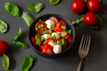 Italian food Bocconcini, Tomato and Basil Salald