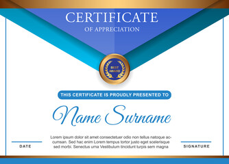 Certificate diploma of achievement border design templates with elements badges and modern line patterns. vector graphic print layout can use For award, appreciation, education, achievement