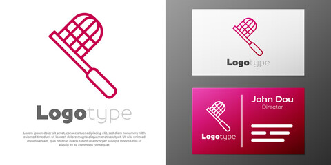 Logotype line Butterfly net icon isolated on white background. Logo design template element. Vector.
