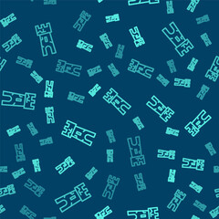 Green line Castle tower icon isolated seamless pattern on blue background. Fortress sign. Vector.