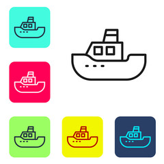 Black line Toy boat icon isolated on white background. Set icons in color square buttons. Vector.
