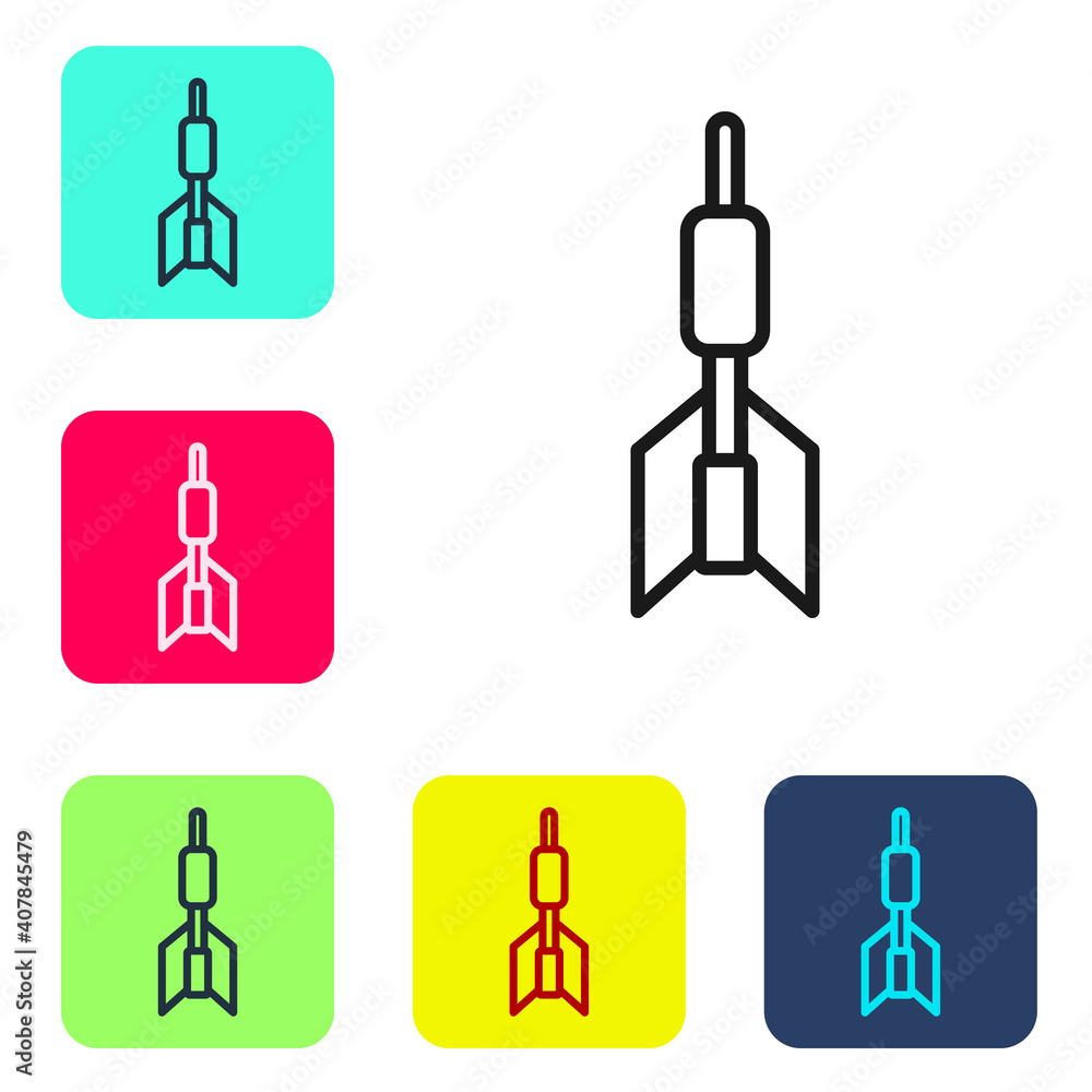 Poster black line dart arrow icon isolated on white background. set icons in color square buttons. vector.