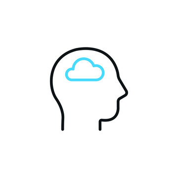Head with cloud, mood swigns symbol - simple line icon vector