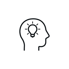 Head with Idea Bulb, head with thinking symbol - simple line icon vector