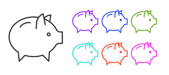 Black line Piggy bank icon isolated on white background. Icon saving or accumulation of money, investment. Set icons colorful. Vector.