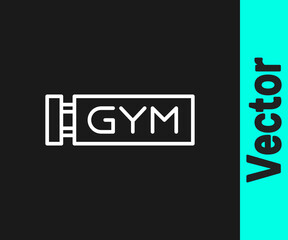 White line Location gym icon isolated on black background. Vector.