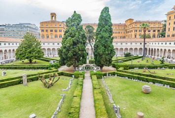  The Cloister of Michelangelo of the Baths of Diocletian (Terme di Diocleziano) in Rome, Italy.