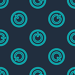Green line Power button icon isolated seamless pattern on blue background. Start sign. Vector.