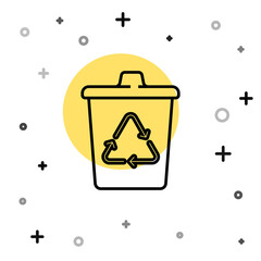 Fototapeta na wymiar Black line Recycle bin with recycle symbol icon isolated on white background. Trash can icon. Garbage bin sign. Recycle basket sign. Random dynamic shapes. Vector.